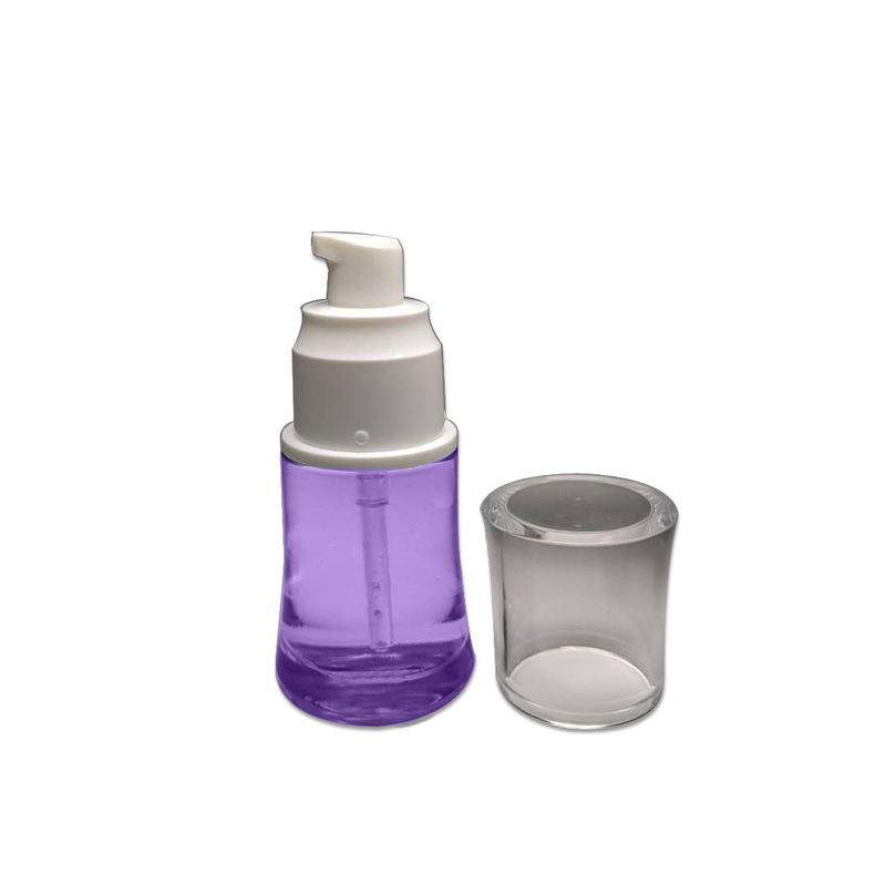 Elegance skincare packaging empty 30ml glass bottle with plastic lotion pump 20/400 neck size transparent cap