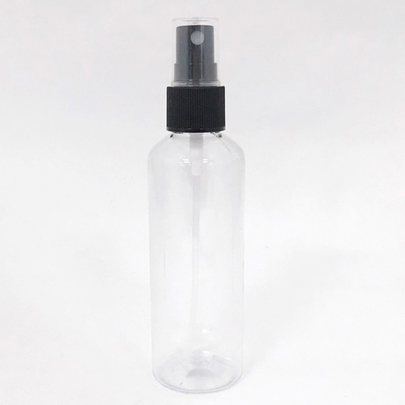 Multipurpose empty plastic bottle 100ml capacity cylinder shape with mist sprayer and ribbed collar
