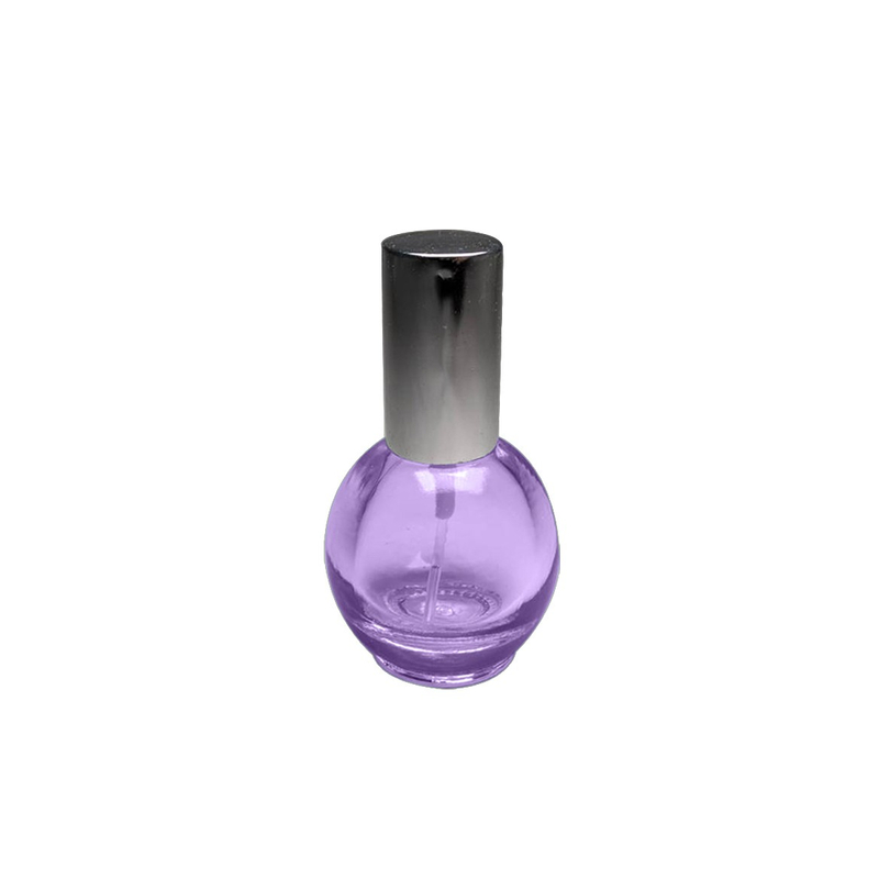 Perfume fragrance custom glass bottle 10ml globe shape spray purple color glass bottle silver aluminum mist sprayer 13/415 screw neck