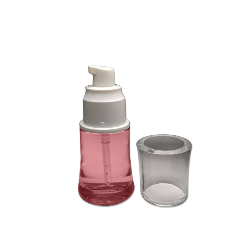 Custom color 30ml foundation glass bottle 20/410 plastic lotion pump transparent cap