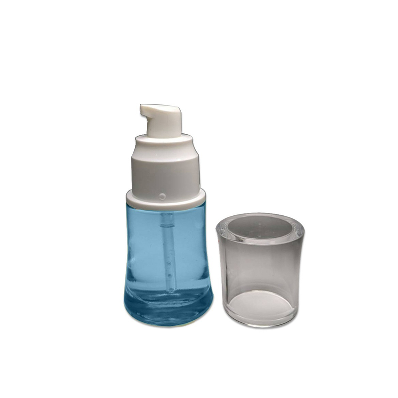 Elegance cosmetic skincare packaging empty 30ml glass bottle 20/410 neck size with cream/lotion pump for facial moisturizer