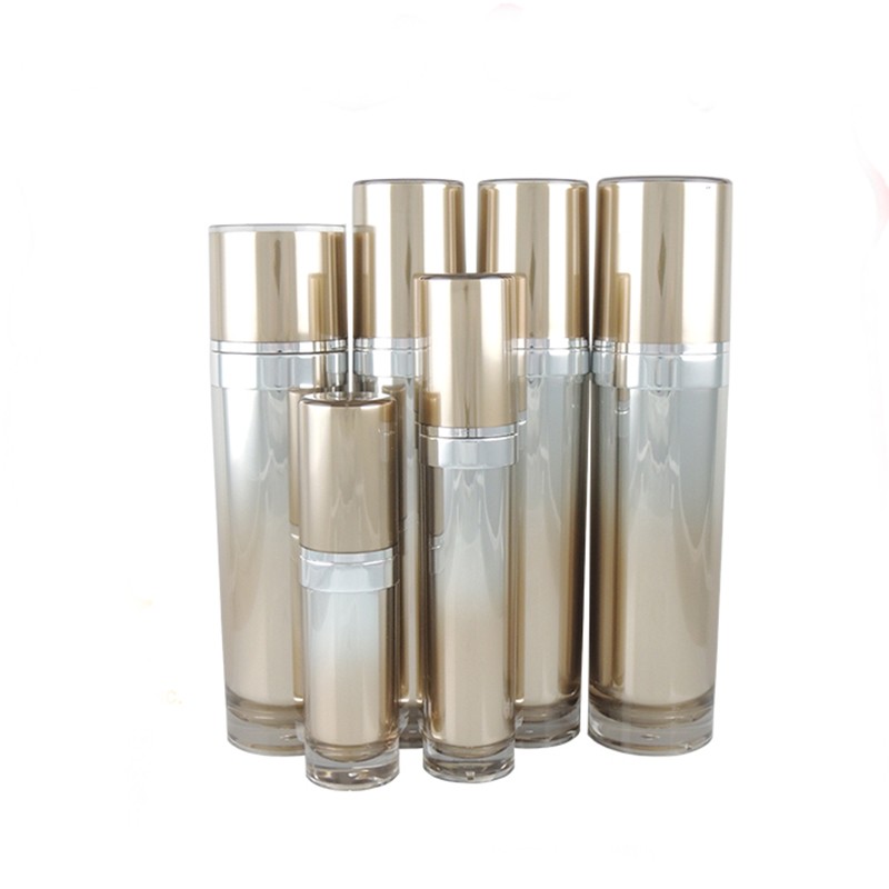 Gorgeous color cosmetic packaging plastic bottle with gold cap and silver liner plastic cosmetic bottle