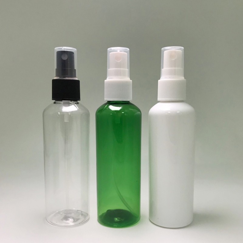 Multipurpose empty plastic bottle 100ml capacity cylinder shape with mist sprayer and ribbed collar