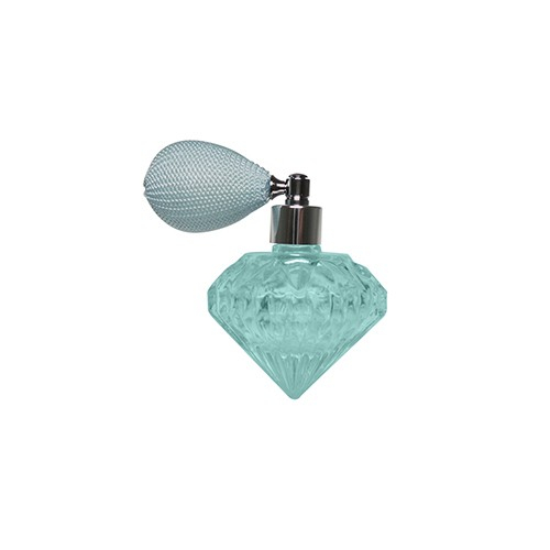 Elegance design diamond shape glass bottle empty 35ml customization turquoise perfume glass bottle flat head bulb atomizer