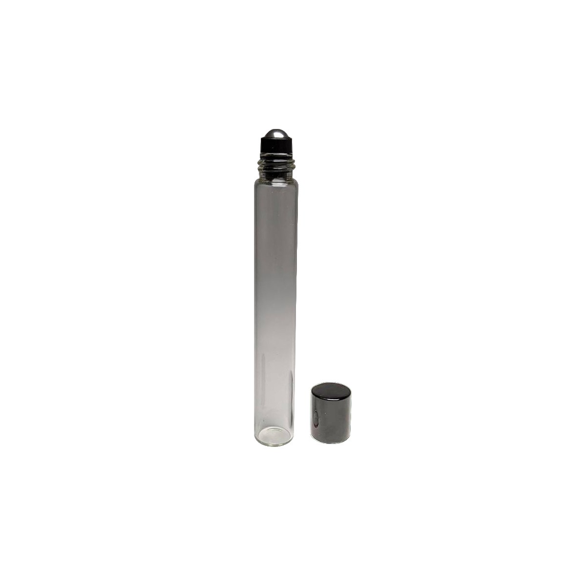 Best selling item 10ml glass bottle in cylinder shape black color crew cap roll on applicator essential oil bottle