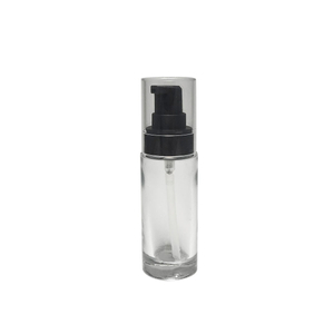 Elegance Packaging Empty 35Ml Cylinder Glass Bottle Black Lotion Pump Transparent Cap 20/4100 Neck Size