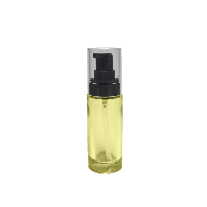 Bright green color semi transparent spray color 35ml empty glass bottle for skincare cosmetic moisturizer 20/400 neck size black lotion pump