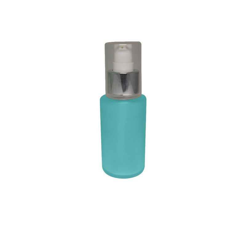 Make up base packaging cylinder shape glass bottle custom matte blue color 60ml capacity with white lotion pump