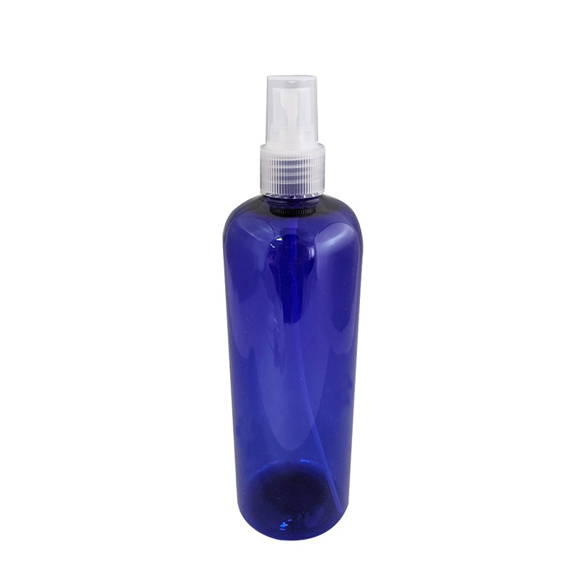 Big volume injection blue color empty 300ml/500ml cylinder plastic bottle for multipurpose packaging with mist sprayer ribbed closure