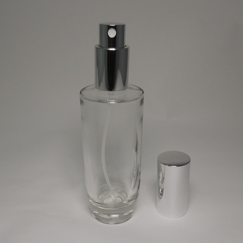 High quality empty 60ml clear glass bottle woman fragrance 18/415 neck size aluminum mist sprayer and cap