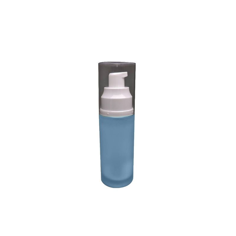 Fancy glass bottle packaging empty 50ml cylinder shape glass bottle customization spray color with lotion pump for facial skincare