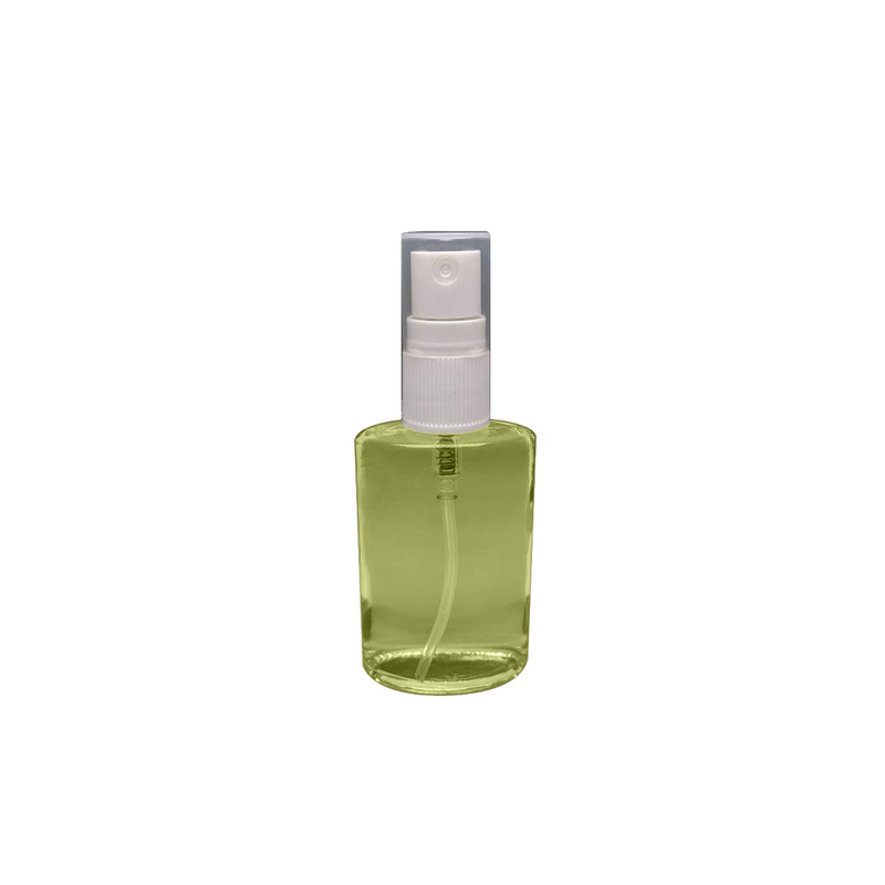 Custom spray color semi transparent 35ml empty glass bottle oval shape glass 18/415 screw neck for alcohol packaging