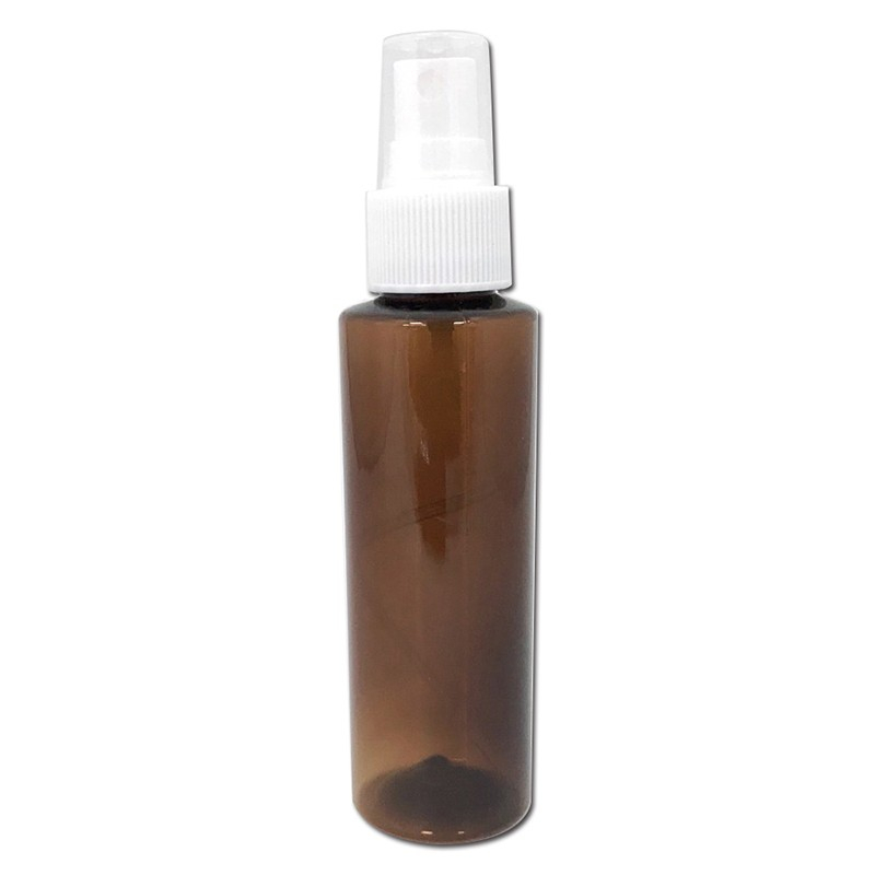 Injection amber color 100ml cylinder shape plastic bottle with white plastic mist sprayer and transparent PP Cap