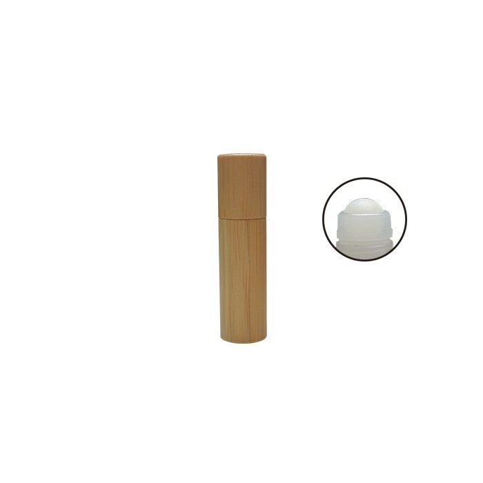 Best selling item empty 5ml glass bottle cylinder shape with bamboo cover packaging for roll on bottle