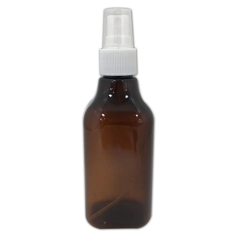 Best seller empty 200ml square shape plastic bottle injection amber color with plastic mist sprayer white color ribbed collar