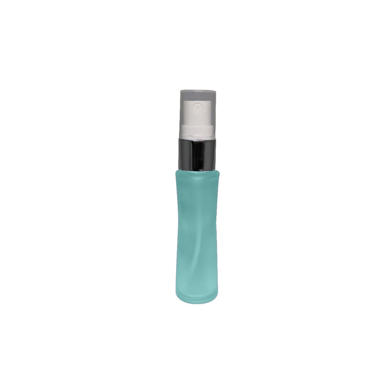 Attractive design 25ml unique shape glass bottle color customization mist sprayer with PP plastic cap silver collar