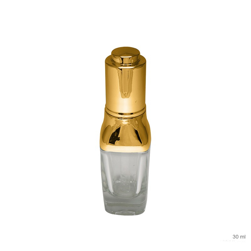 Bottle body with aluminum 30ml square glass bottle with aluminum dropper