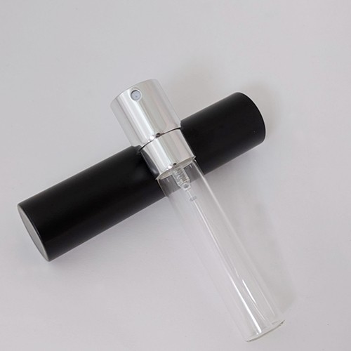 Elegance shiny black empty 8ml twist up perfume bottle aluminum outer case inner glass vial fragrance packaging